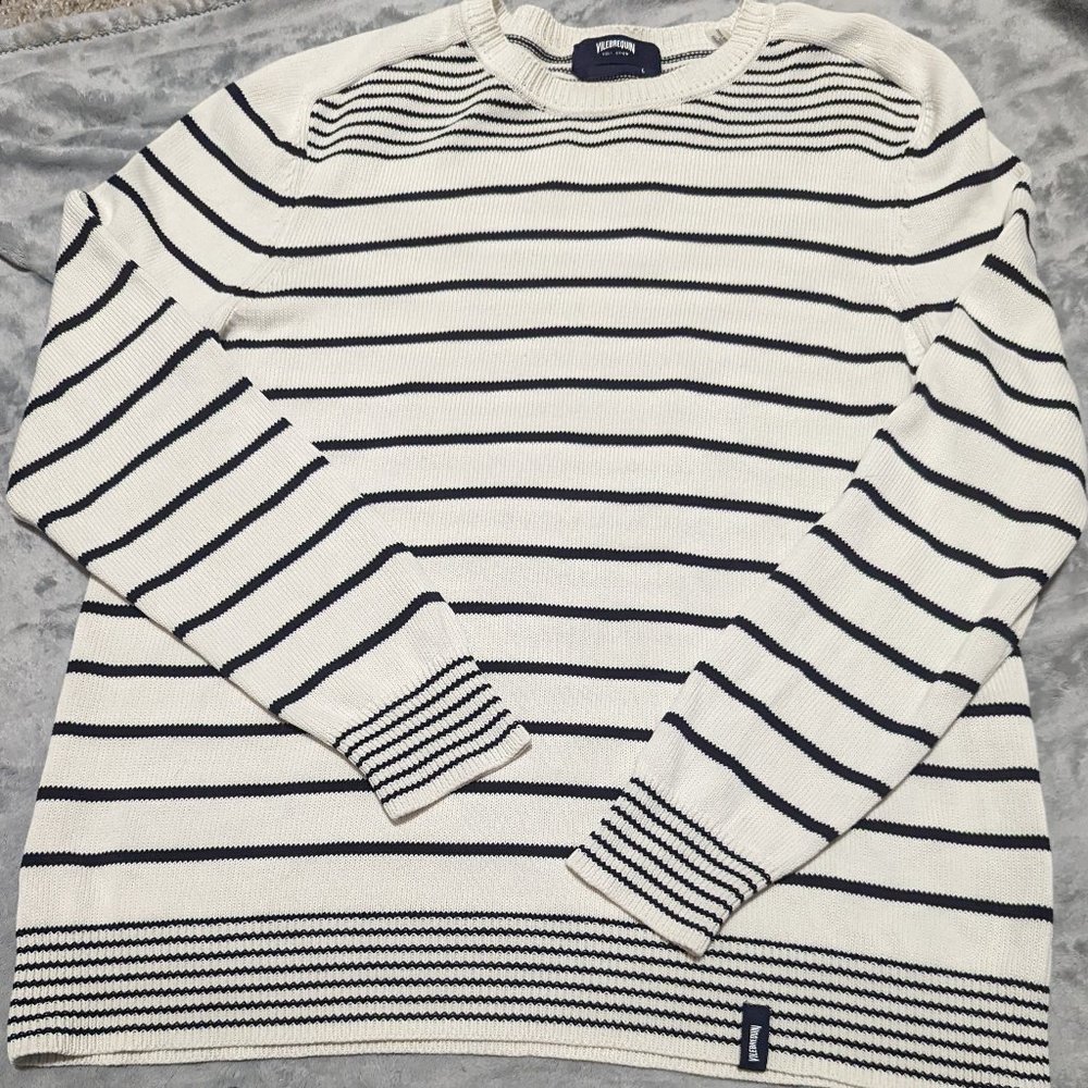 Vilebrequin White and Navy Striped Crewneck Sweater